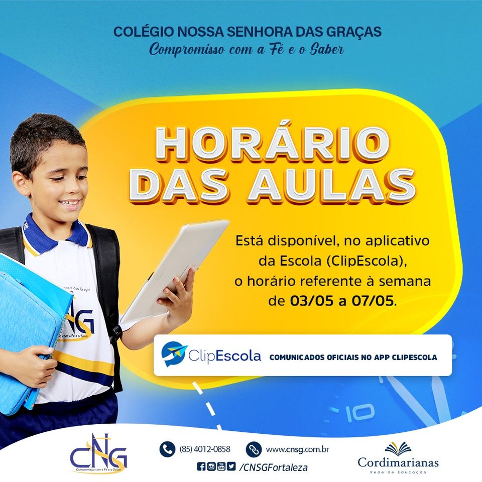 Horário das aulas – Semana de 03/05 a 07/05