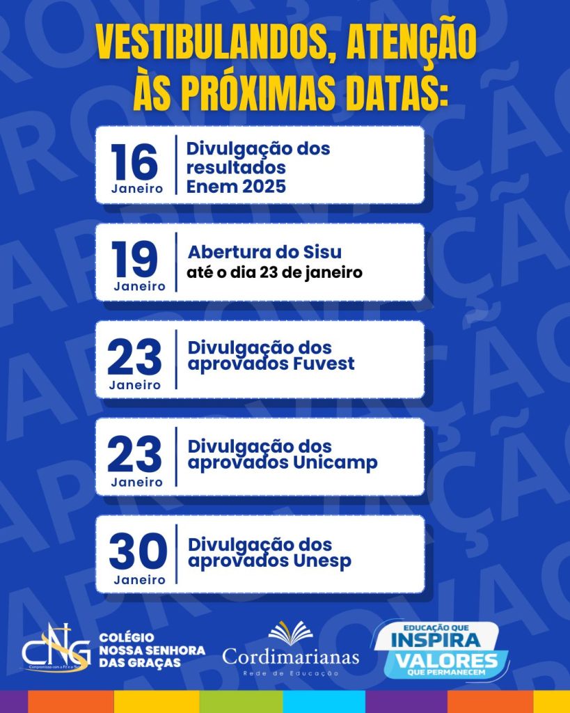 Atenção, vestibulandos cordimarianos!